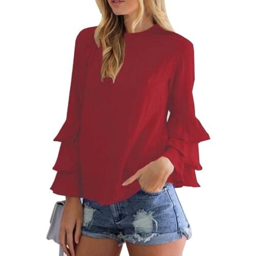 Tshirt Women 2019 Round Neck Fashion Casual The United States Hot Style Chiffon Long Butterfly Sleeve Tops Vestidos YFF6179