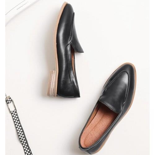 MEZEREON Women‘s Shoes Genuine Leather Flat Shoes For Female Retro Casual Flats Slip On Women Loafers Chaussure Femme