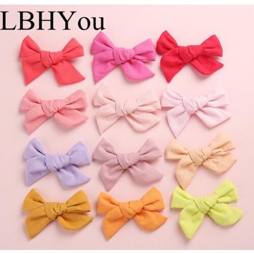 24pcs Knot Bows Cotton Fabric Hair Clips For Girls,School Girls Knotbow Soild Hairpins,Children Kids Fabric Hair Accessories