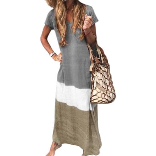 Women Loose Dress Casual Short Sleeve Color Matching Simple Dress for Outdoor Hot Sales