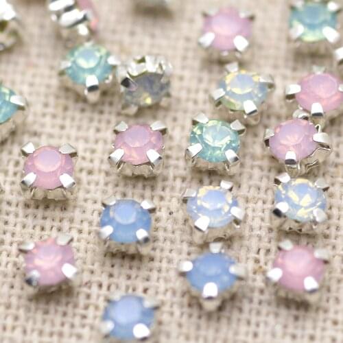100pcs 3.8mm mix Opal Colors sew on rhinestones with silver base claw White Opal Sew On Claw Rhinestones For Garment decoration