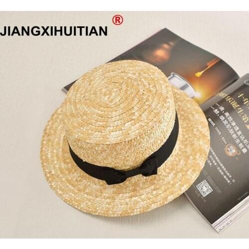 2017 new Summer Sweet Cute Vintage Bow gril Sun Hat Beach Hat Bowie Bow Navy Style Straw hat cap Short Brim cap for women