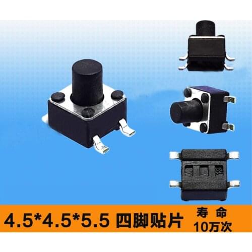 4.5*4.5*5.5/5mm 4Pins SMT Microswitch Tactile Push Button Switch SMD Hand Touch Trigger Switch Black Durable