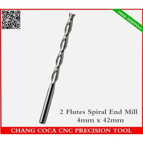 4mm*42mm,Freeshipping CNC solid carbide End Mill,tungsten woodworking router bit,2 Flute end milling cutter,MDF,acrylic,PVC