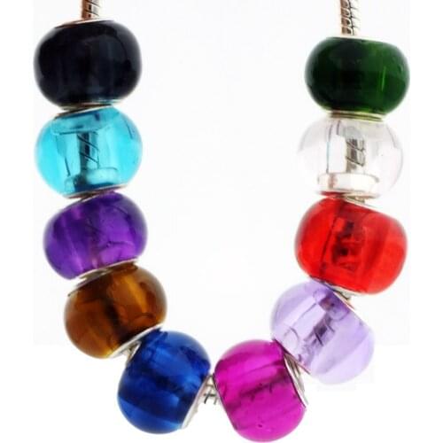 50pcs Assorted Crystal Beads Big 15*10mm Ball Bead Glass Clear Solid Color Silver Plated Spacer Charm Jewelry Accessories