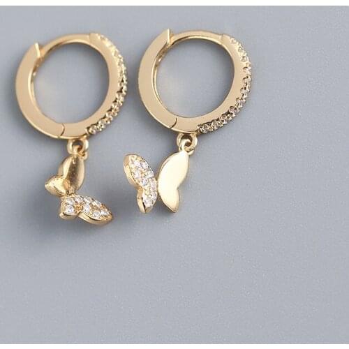 GS 925 Sterling Silver Fine Earring Cute Animal Butterfly Hoop Earrings For Engagement Anniversary Party Pendientes Brincos
