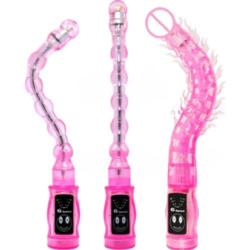 6 Speed Jelly Vibrating Anal Beads Butt Plug Arbitrary Angle Pliable G-Spot Prostate Massager Anal Dildo Vibrator Adult Sex Toys