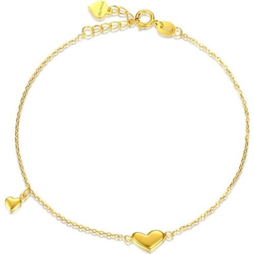 Pure 18K Yellow Gold Bracelet AU750 Gold Heart Chain Link Bracelet