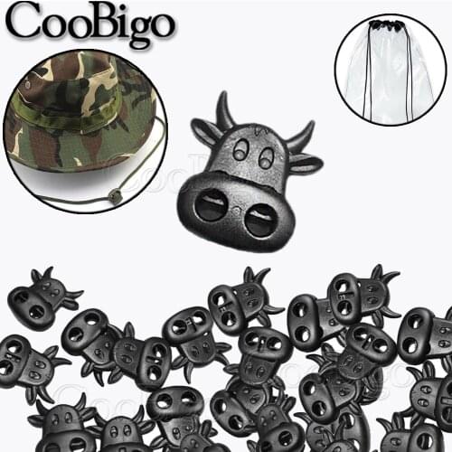 Ox Cow Head Cord Lock End Stopper Clip Toggle Clamp Spring 4 Hole Buckle Outdoor Sport Shoelace Accessory Plastic Colorful 10pcs