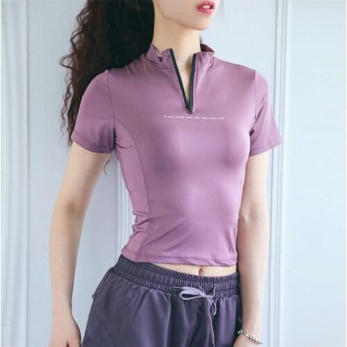 Fitness Quick Dry Clothes Slim Fit Sports T-shirt Short Sleeve Womens Half Zipper Running Training Top Summer Thin Yoga Suit