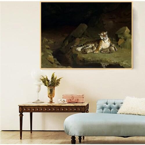 Citon Jean-Leon Gerome《Tiger and Cubs》Canvas Oil Painting World Famous Artwork Poster Picture Modern Wall Decor Home Decoration