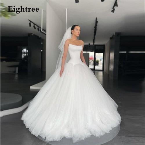 Eightree Elegant A-line Long Boho Wedding Dress Sleeveless Strpless Tulle Floor Length Bridal Gowns Long Formal Marriage Dress