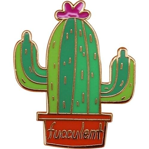 A rude cactus with a prickly disposition enamel pin Potted plants brooch