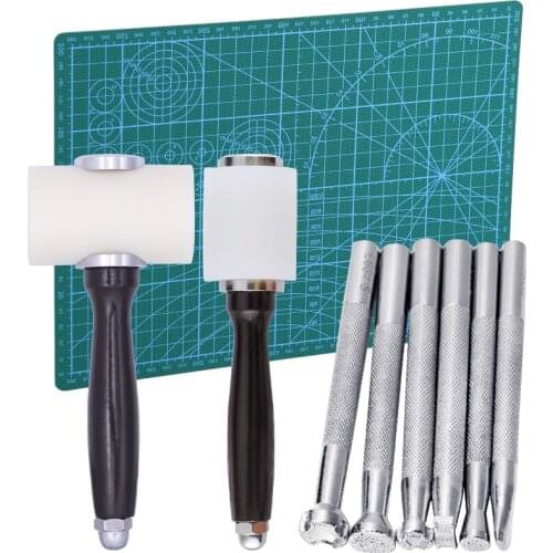 LMDZ Leather Work Craft Tools Nylon Hammer Stamp Sculpture Printed Leather Cutting Mat Leather Printing Tool Accessories Set