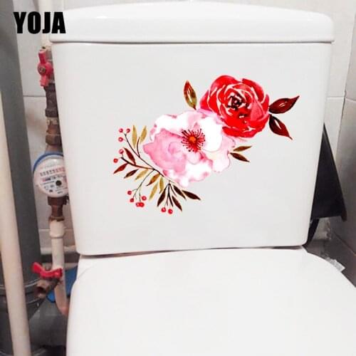 YOJA 24.2X17.9CM Watercolor Flower Classic Toilet WC Decor Home Bedroom Wall Sticker Decal T1-1175