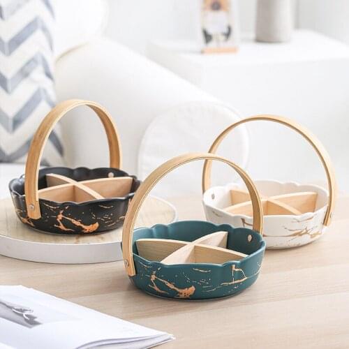 Lace gold series ceramic hand-held fruit tray, dry fruit plate, dessert, candy, snack storage box, nut Platter