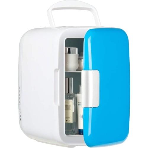 Mini Fridge 4 Liter Portable Cooler and Warmer Car Refrigerator for Skincare, Milk, Foods, Bedroom and Travel Fridge (Blue)