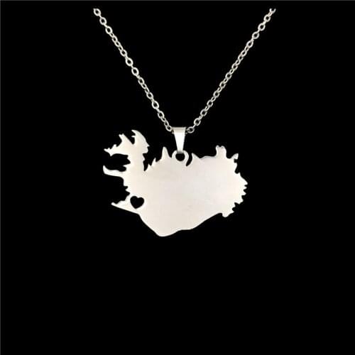 Fashion Stainless Steel necklace Iceland Map necklace geometric Heart pendant women necklace custom statement jewelery gift