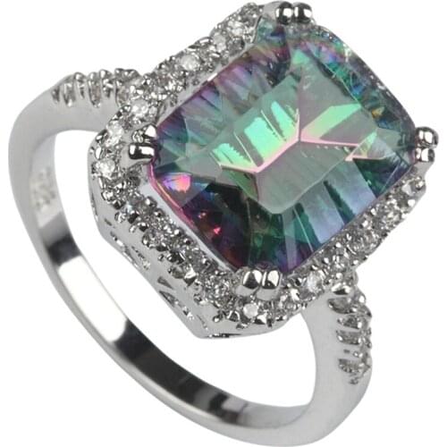 Fleure Esme Punk wedding fashion rings for womens clothing accessories dropshipping Rainbow Cubic Zirconia Rhodium Plated R3286