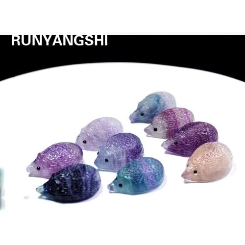 Natural Rainbow fluorite Stripe quartz Hand Carved Crystal stone handicraft hedgehog ornament Healing Gemstone Specimen Home De