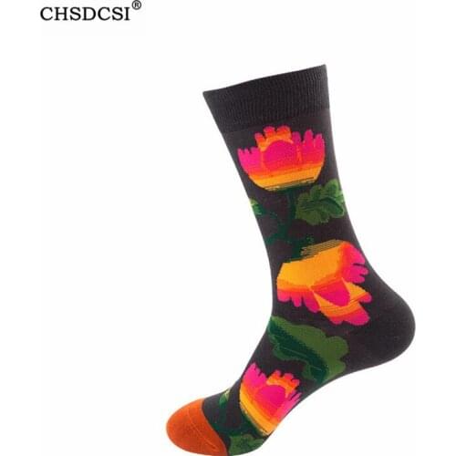 CHSDCSI High Quality Cotton Socks Funny Happy Men Socks Novelty Casual Crazy Socks Harajuku Colorful Floral Printed Hot Sale