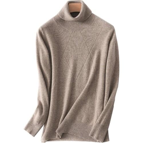 2021 new style 100% wool ladies high neck pullover sweater long sleeve pure color all-match casual cashmere base sweater