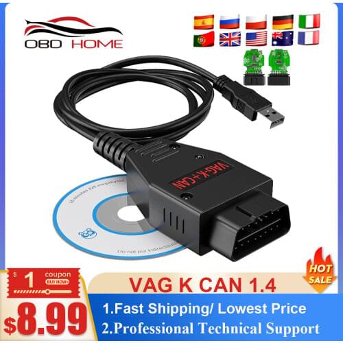 OBD2 For VAG K+CAN Commander 1.4 With FTDI FT232RL PIC18F258 OBD2 for VAG scanner For VW For AUDI For SKODA Diagnostic Cable