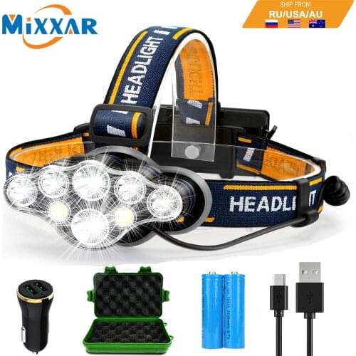 ZK20 18650 Rechargeable LED Headlamp T6 COB 8 Modes Lamps High Lumens Adjustable Waterproof Camping Flashlight Dropshipping