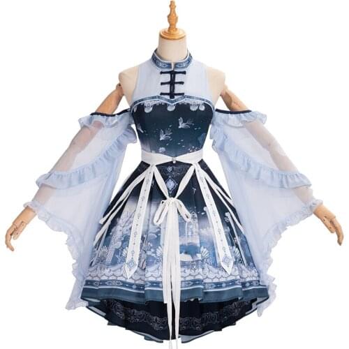 Lolita Dress Sleeveless Printed Ruffles Chinnese Style Lolita JSK Dress