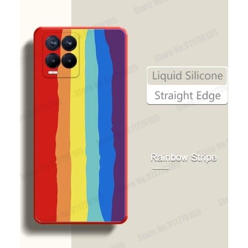 Rainbow Stripe Liquid Silicone Phone Case For Realme 8 Pro 7 6 5 C21 C20 C11 C15 C25 C12 Soft Gel Rubber Protective Back Cover