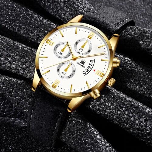 Luxury Leather Men Watch Fashion Faux Chronograph Calendar Quartz Wrist Watches Business Casual Watch For Man Clock Dropshipping