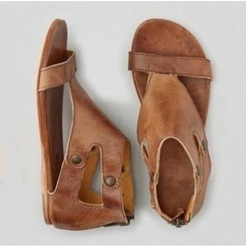 2021 Ladies Adult Summer Flat Leaky Instep Strap Sandals brown Slippers FD137-40064