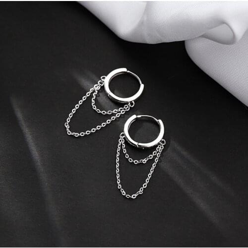 Chain Pendant Hoop Earrings For Women Silver Color Circle Double Layer Tassel Understated Delicate Minimalist Girl Daily Jewelry