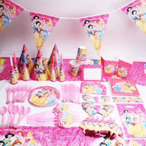 Disney Six Princess Theme Snow White Birthday Party Decoration Cinderella Theme Tablecloth Cup Plate Party Baby Shower Supplies