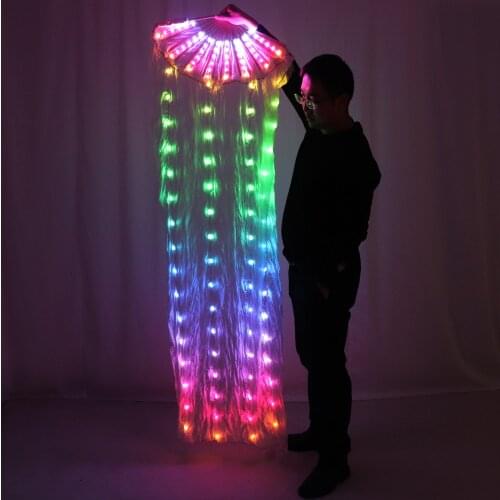 LED Full Color Belly Dance Silk Fan Veil Stage Performance Accessories Prop Light Belly dance LED Fans Shiny Rainbow
