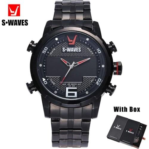 LED Unique Relogio Masculino Double Time Army Waterproof Wrist Watch Men With Box Stainless Steel Digital Watches for Men SWAVES