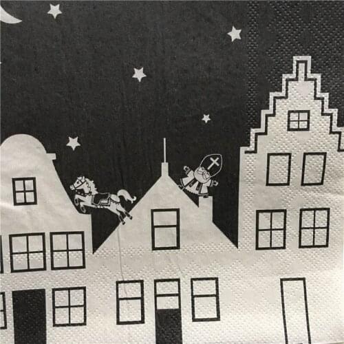 Decoupage napkin paper wedding party elegant tissue black and white house horse church moon star vintage servilletas decor 20