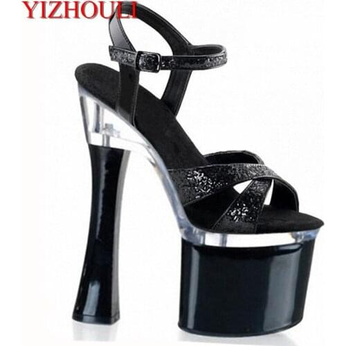 Gorgeous silver glitter heels platform pole dancing shoes 18cm high heels Dance Shoes women wedding shoes
