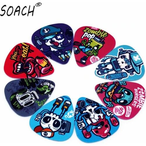 SOACH 10PCS 0.46mm high quality guitar picks two side pick Graffiti skeleton picks earrings DIY Mix picks guitar Accessories