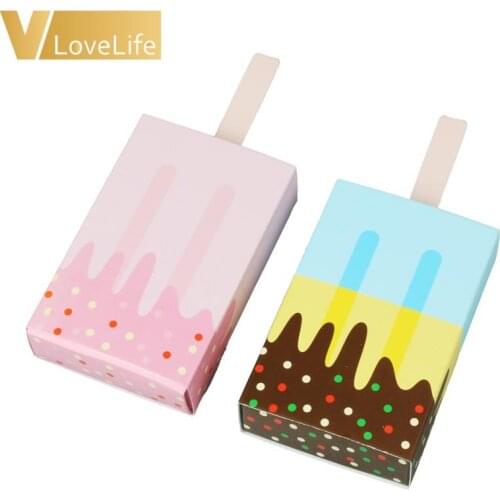10pcs/lot Ice Cream Candy box Gift Boxes Packaging Pink Blue Cute Baby Shower Birthday Popsicle Drawer For Kids Party Favor Box