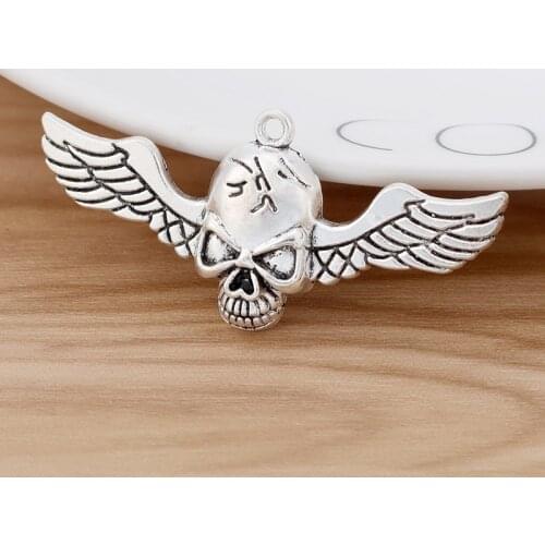 10 Pieces Large Skull Wings Charms Pendants for Necklace Jewellery Making Findings 57x26mm