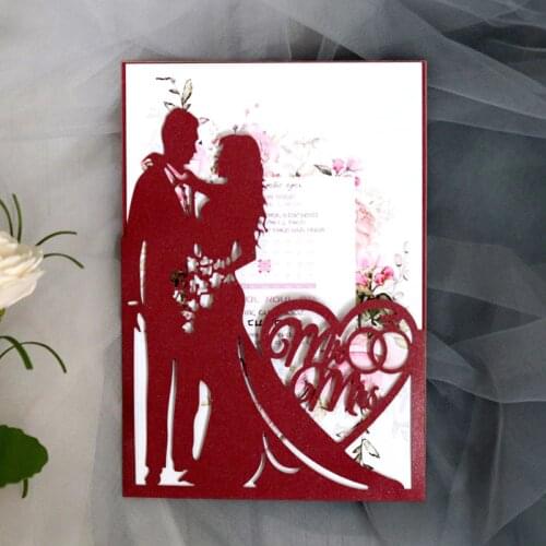 100pcs Bride And Groom Hollow Laser Cut Wedding Invitations Card Love Heart Greeting Card Valentines Day Wedding Party Supplies