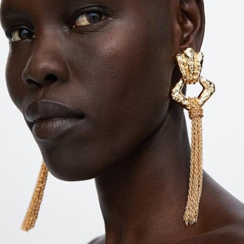 PPG&PGG Trendy ZA Metal Chian Tassel Long Earrings For Women Long Maxi Statement Stud Earrings Lady Charm Cheap Pendant Jewelry