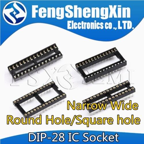 5pcs DIP-28 Round Hole Square hole 28 Pins Narrow Wide 2.54MM DIP DIP28 IC Sockets Adaptor Solder Type IC Connector