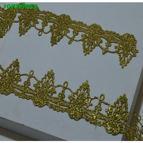5YDS/LOT 5CM Wedding Dress Fluorescent Lace Tower-type Gold Thread Embroidery Lace Accessories Trim 20200606SOMELACE