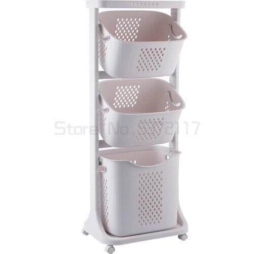 Large Nordic hamper household plastic storage basket bathroom storage basket universal wheel rack