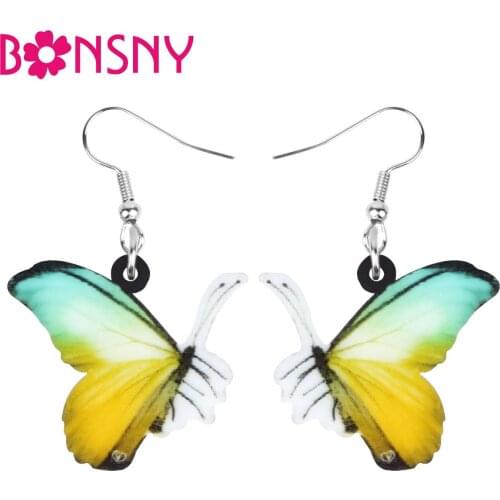 Bonsny Acrylic Green Vanessa Brush-footed Butterfly Earrings Aesthetic Animal Dangle Drop For Women Girls Teens Spring Jewelry