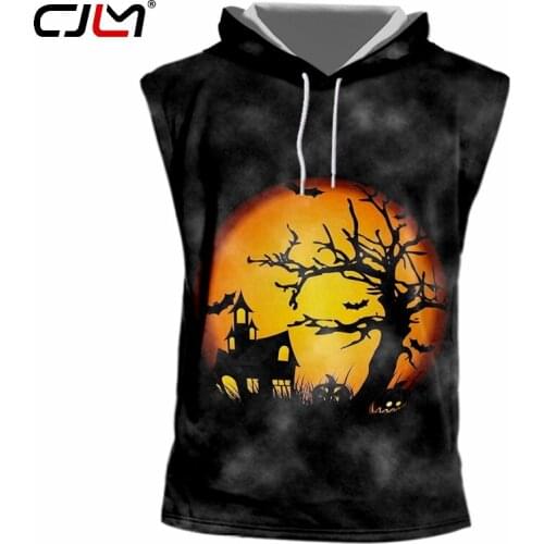 CJLM Horrible Halloween Mens Big Size 6Xl Hooded Tank Top 3D Printed Pumpkin House Man Fashion Vest Best Selling TankTop 5XL