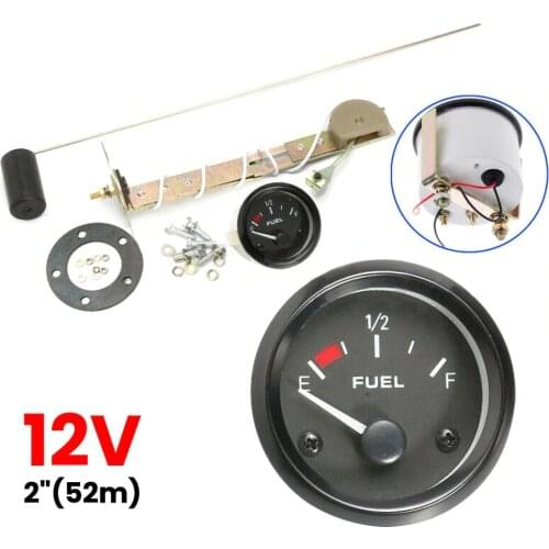 2" 52mm Fuel Level Gauge Car Meter with Fuel Float Sensor White LED Light Black Rim Automotive Gauges 12V