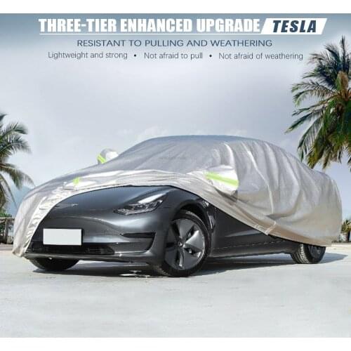 For Tesla Model 3 Full Car Cover Waterproof With Reflective Strips Dustproof UV Heat Protection Exterior Carcover with Zipper